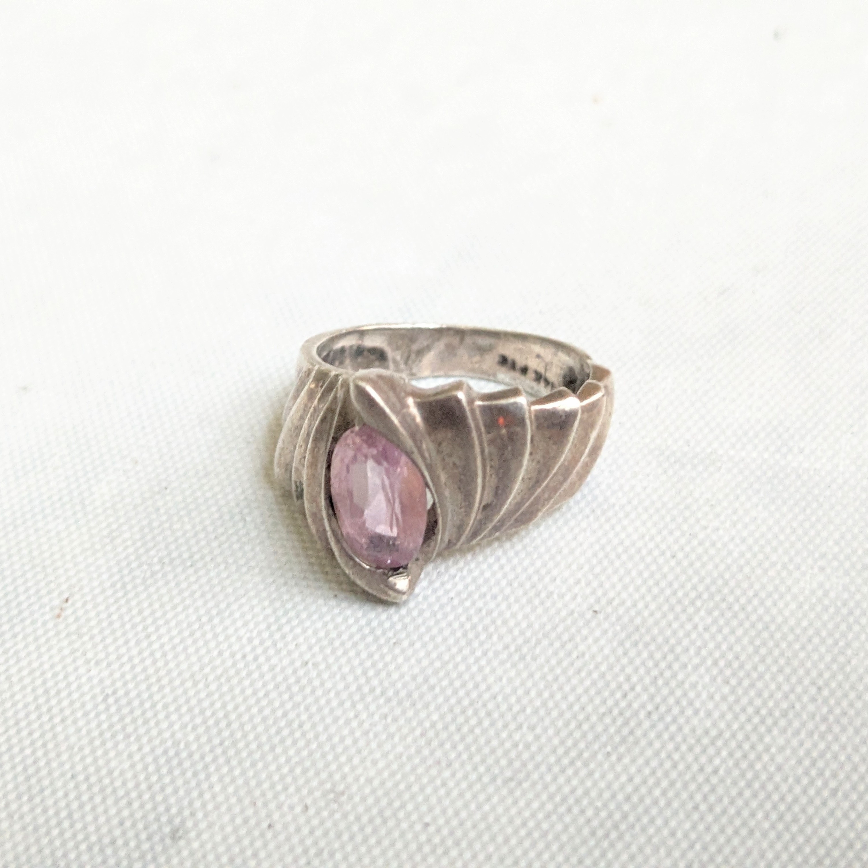 Vintage Sterling Silver Ring Pink Topaz Marquise Size 6.75